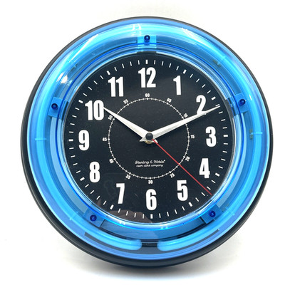 Sterling and Noble Electric Blue Neon Tube Light Up Wall Clock No Power Cord