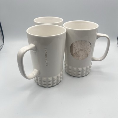 Starbucks Mug 2014 Studded Mirror Dot Collection 16 oz White Tall Cup Set Of 3
