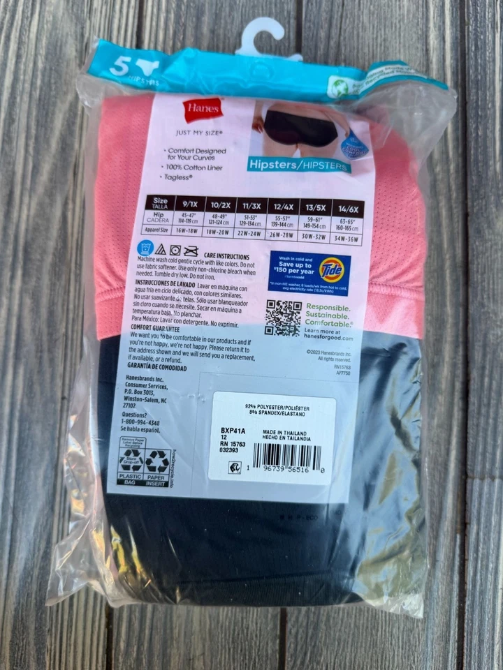 Ropa interior Hanes para mujer de malla transpirable sin etiquetas Hipsters paquete de 5-talla 12/4X Foto 4 de 4