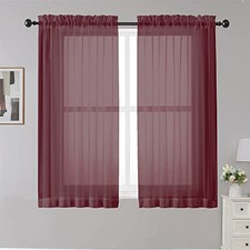 Sheer Curtains 45 inches Long, Light 42"W x 45"L Pack of 2 Burgundy