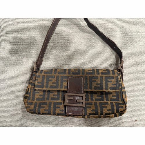 Vintage Fendi Baguette Shoulder Zucca Monogram canvas brown silver  Buckle SAS