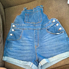 Women s Blue Denim Overall Romper Shorts XL S...