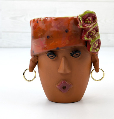 Bird Brain Terracotta Planter Art Pottery Lady Head Flower Pot 2006
