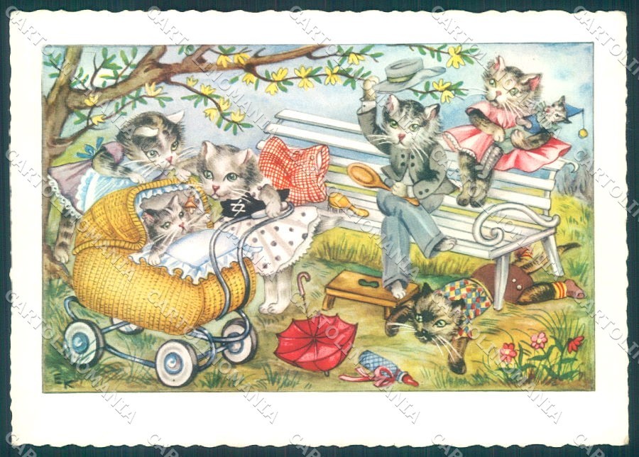 Cartolina artista firmata EK gatto umanizzato vestito serie 4188 FG cartolina TW2027