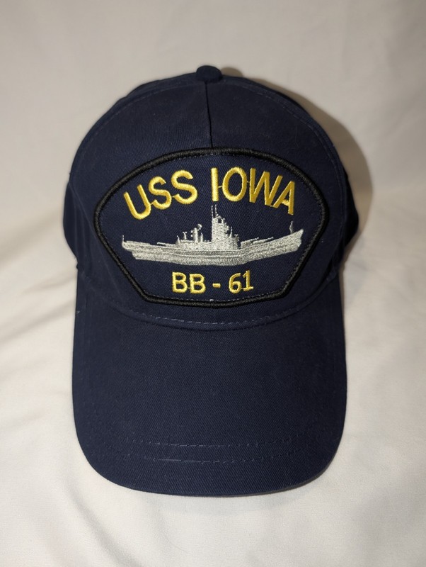 USS IOWA Hat Military Cap BB-61 Patch Logo Blue Navy Snap-back Adjustable