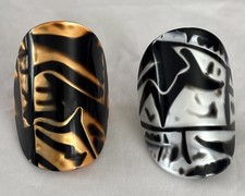 Set Of 2 90  s Barrette Pony Tail Holder Curved Clip Marbled Black Silver Orange