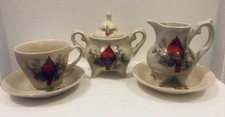 Miniature 5pc Tea Set Christmas Cardinals Creamer Sugar Container Tea Cup