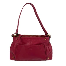 American Leather Co Becket Triple Entry  Hobo Handbag Red Leather Shoulder Bag