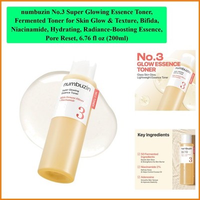 No.3 Super Glowing Essence Toner, Fermented Toner for Skin Glow & Texture, Bi...