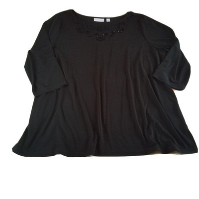 Susan Graver Size 2X Solid Black Dress Shirt Blouse 3/4 Sleeve