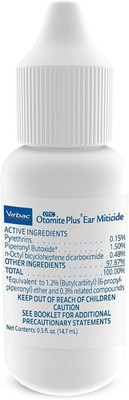 3 x Otomite Plus Pet Ear Miticide Ear Mite Treatment for Dogs and Cats 0.5oz.