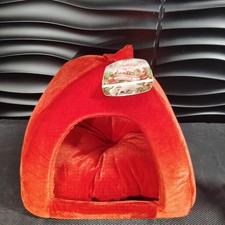 Elite Pet Red Velvet Snuggle Bed Cave Plush Dog Cat House Christmas Novelty