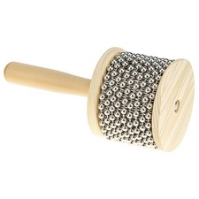 QWORK Wooden Cabasa Percussion Musical Instrument, 3.5 Inch Stainless Steel Bead
