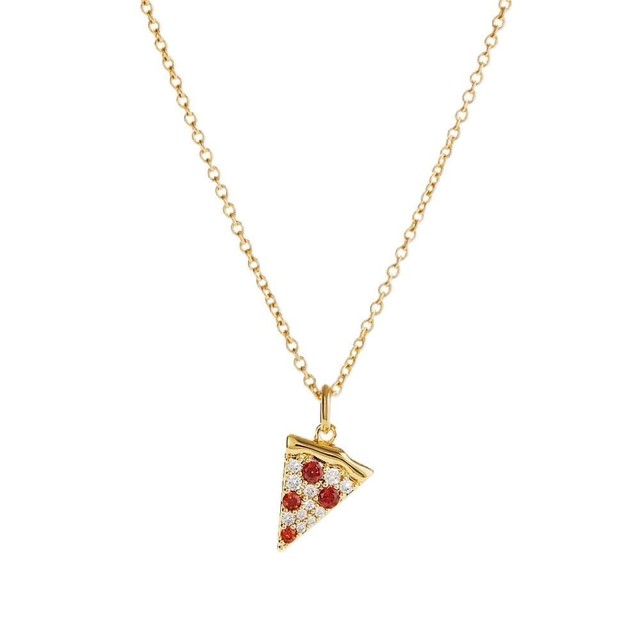 Dainty Pizza Simulated Crystal Pendant Necklace, Gold-Plated — Walmart