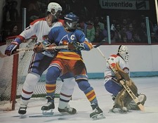  HOCKEY PHOTO PRINT NHL  COLORADO LANNY MACDONALD VS ROD LANGWAY RICHARD SEVIGNY
