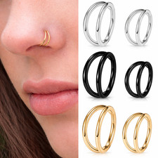 18g Surgical Steel Double Stack Nose Ring Piercing Hinged Hoop Huggie Earring UK