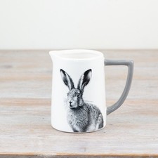 Hare Jug, 11cm, Small Ceramic Jug with Grey Hare