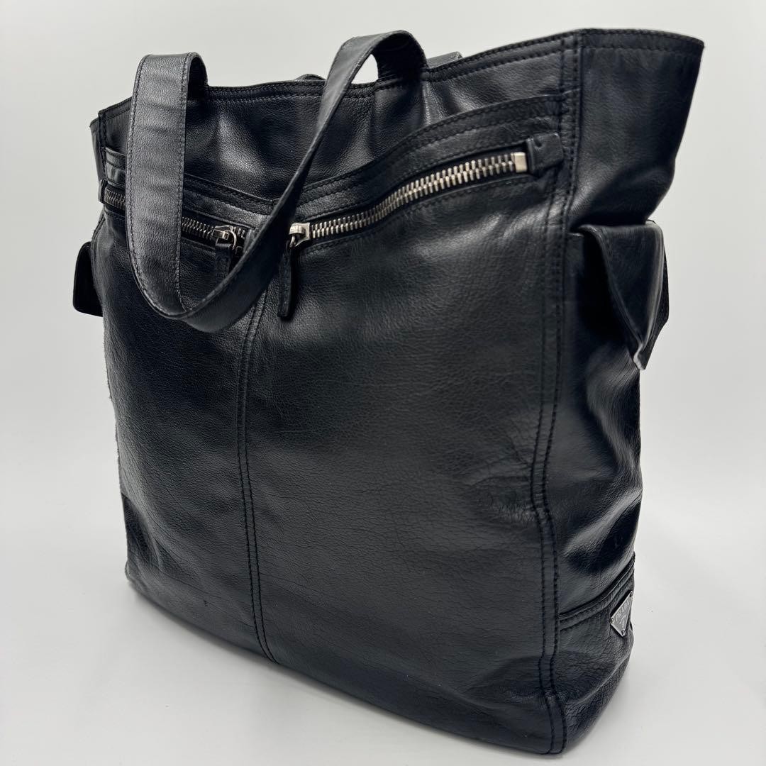 PRADA Large Leather Tote Bag Shoulder Bag Black thumbnail 5