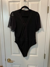 Women s Bodysuit With Sheer Short Sleeves Size XL