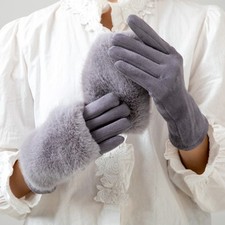 Women Faux Fur Gloves Touch Screen Gloves Cute Furry Warm Full Finger Mittens
