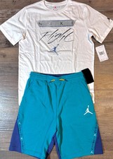 NWT Nike Jordan Boys YXL Blue/White/Green/Gray Fleece Shorts Set XL