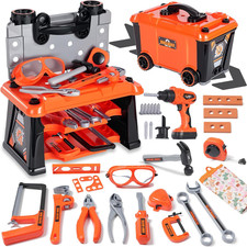 Kids Tool Set with Box and Electronic Toy Drill, Pretend Play Kids Workbench Con
