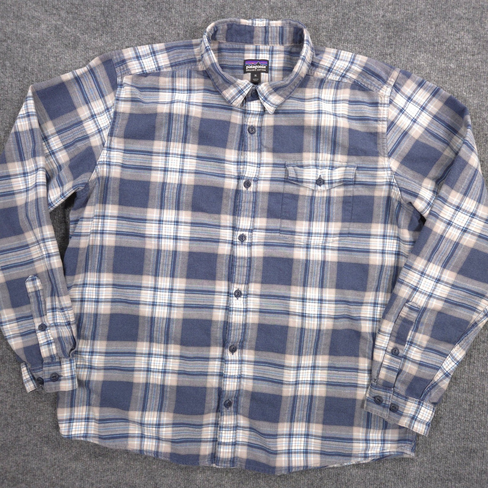 Patagonia Fjord Flannel Shirt Mens XL Blue Plaid Outdoor Trail Hiking Work Chore