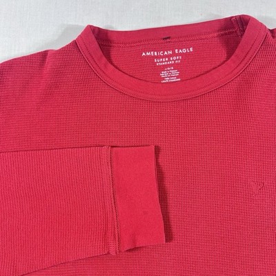 American Eagle Super Soft Waffle Textured Red Long Sleeve T-Shirt  Size -L