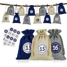 Jutesäckchen Adventskalender Stoffbeutel Set Zahlenaufkleber Weihnachten