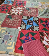 Unfinished Sampler Style Quilt Top 61 X 61" & Extra Robert Kaufman Fabric 2 Yrds