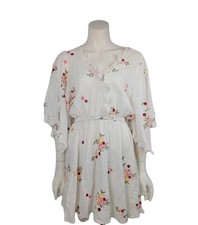 Jasse Boho Short Embroidery Floral Bell Flare Sleeves Lace Dress Size Small 