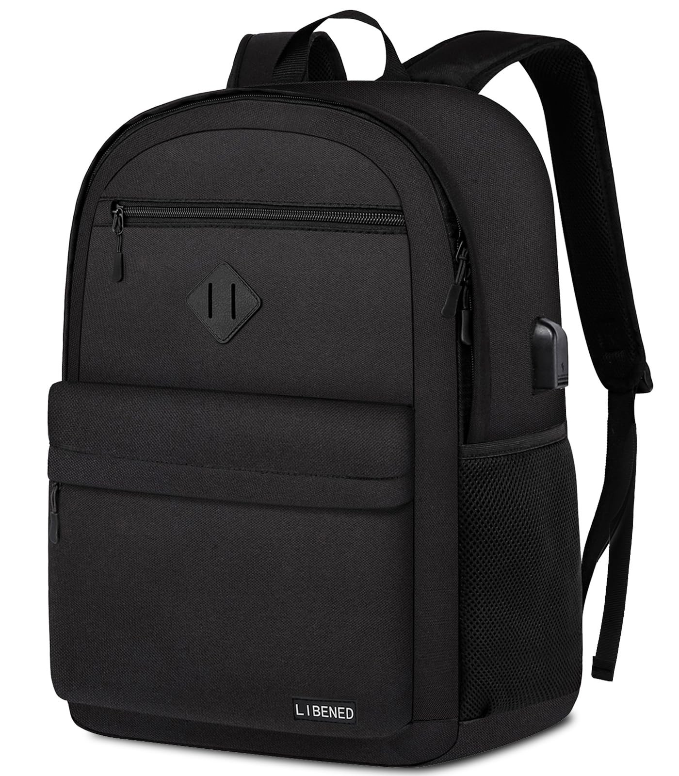 Classic Black School Backpack for Teens Fits 15.6 Inch Laptops