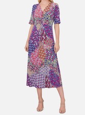 MSK Women's Blue Mixed-Print Twist-Front Midi Dress Size S
