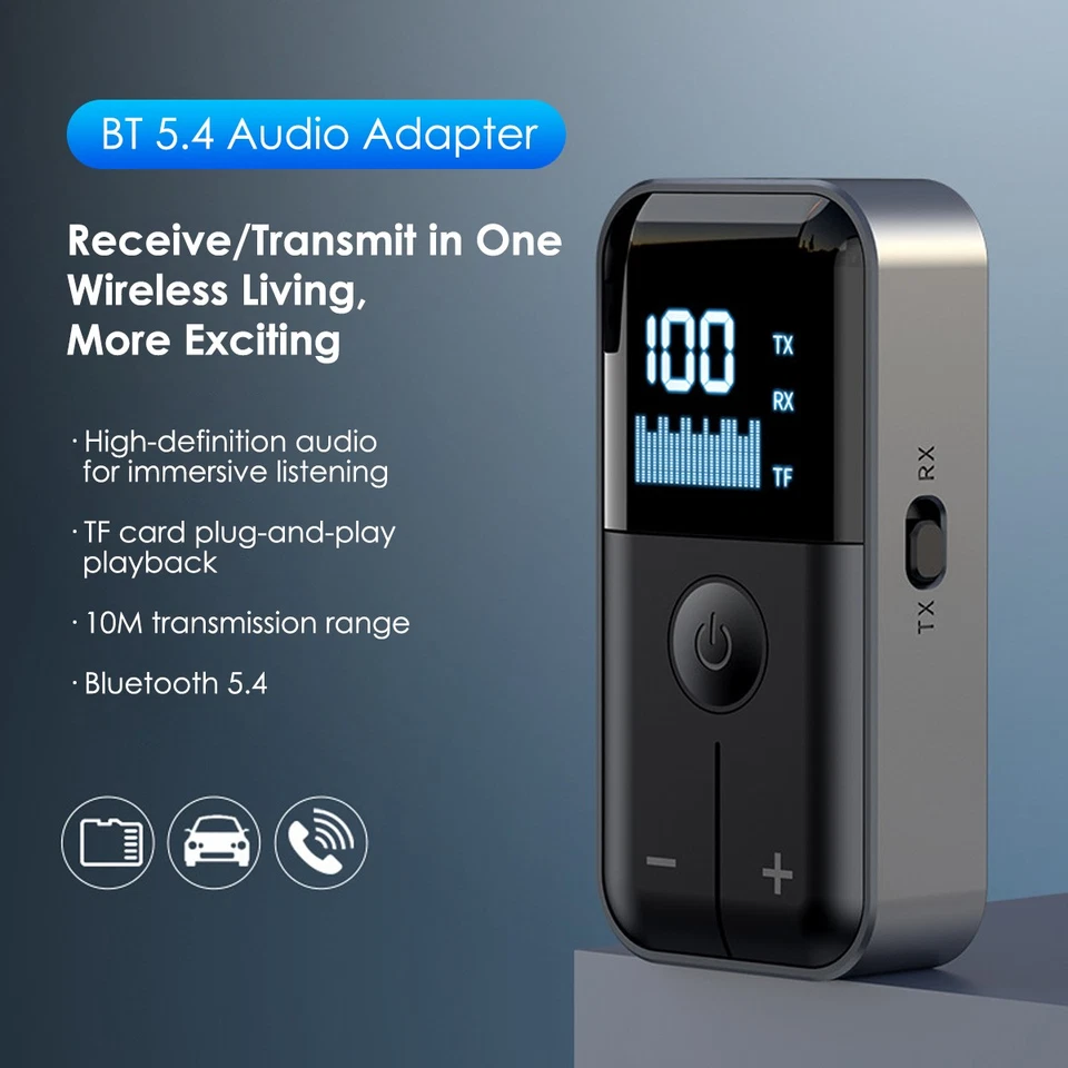 Bluetooth 5.4 Transmitter Receiver Combo with TF Card Slot 20H Playtime Type-C - Image 3 of 4