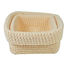 Woven Cotton Crochet Storage Baskets Boho Nesting Organiser Set 2 - Cream