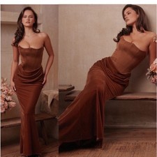 House of CB Persephone Toffee Strapless Corset Maxi Dress Brown New with Tags!