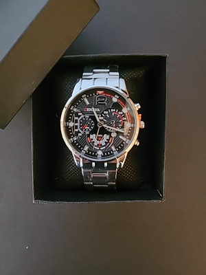 Geneva Men's Silver Watch With 8 3/4 Inch Band 