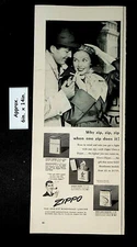 1952 ZIPPO Lighter Guy lighting lady's cigarette with Zippo  Print Ad 42622