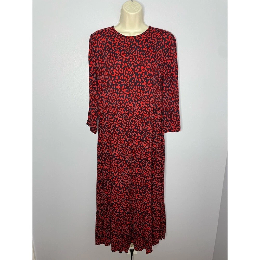 ZARA Red Leopard Printed Midi Tent Dress Women s Size Small