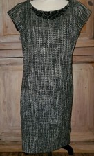 Banana Republic Black White Tweed Dress Beaded Neckline Size 12 *