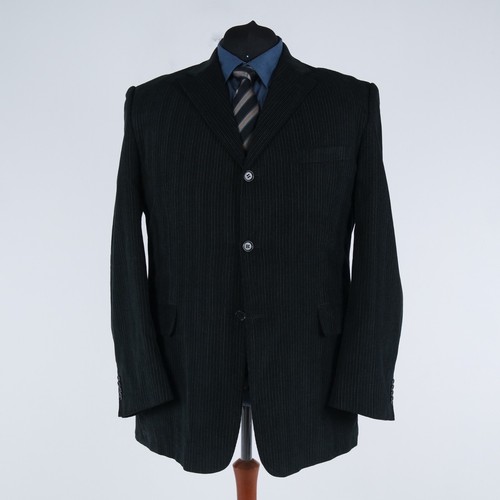 Mens Striped Black Blazer 50L UK Size ANGELO LITRICO Cotton Sport Coat Jacket - Picture 4 of 14