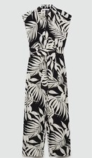 Mango Floral Print Jumpsuit Coral Black Floral Long Straight Short Sleeve Large