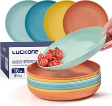 10-Inch Deep Dinner Plates Set of 8, Wheat Straw, Microwave and Dishwasher Safe