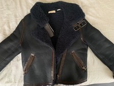 Ba&sh Shearling Jacket 100% Lamb Fur Navy Size 8