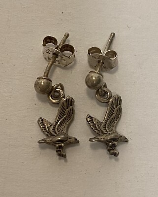 EAGLE WILD ANIMAL SOLID STERLING .925 SILVER STUD EARRING Marked