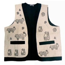 Whimsical Cats Woven Vest - Venus Imports - Cream Or Gray Ctf