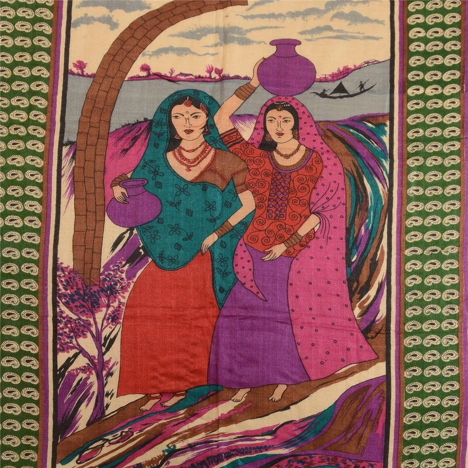 Sanskriti Vintage Dupatta Long Stole Blend Silk Hijab Printed Soft Scarves - Image 4 of 4