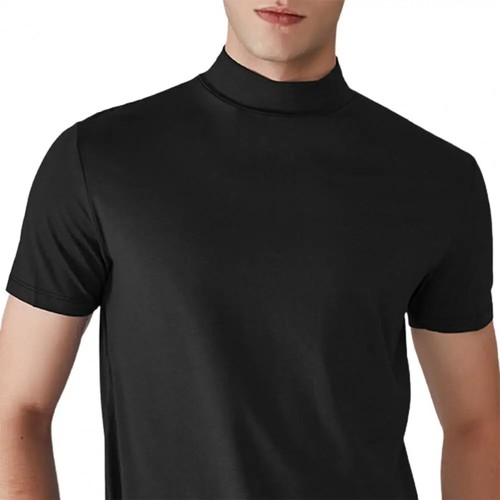 Men Short Sleeve Slim Fit Stretch T-shirt Neck Turtleneck Pullover Tops - Picture 12 of 28