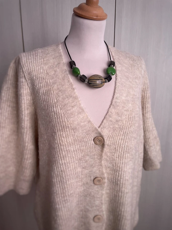 Collana etnica girocollo donna osso, kukuy verde scuro, vetri siriani, caucciù - Immagine 3 di 4