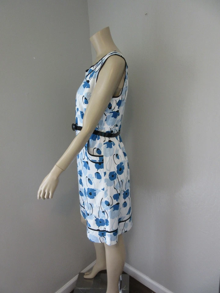 PETITE SOPHISTICATE Azul Floral Forrado 12P Sin Mangas Cinturón Hasta la Rodilla BR32 Foto 2 de 4